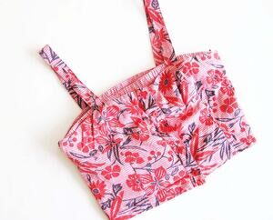 Vintage 90s Red Gingham Plaid Floral Strappy Crop Top M L